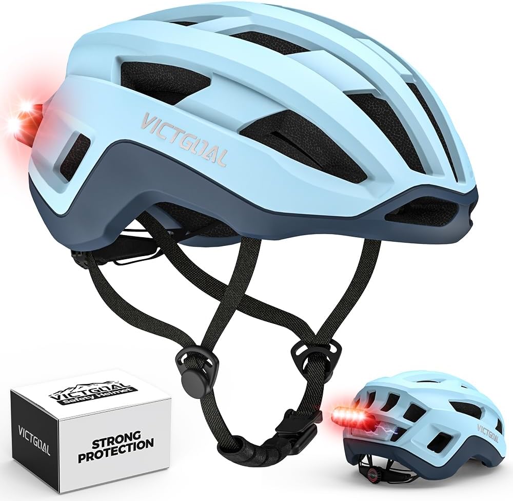 Aerodynamic Cycling Helmet with USB LED Light &amp; Magnetic Goggles