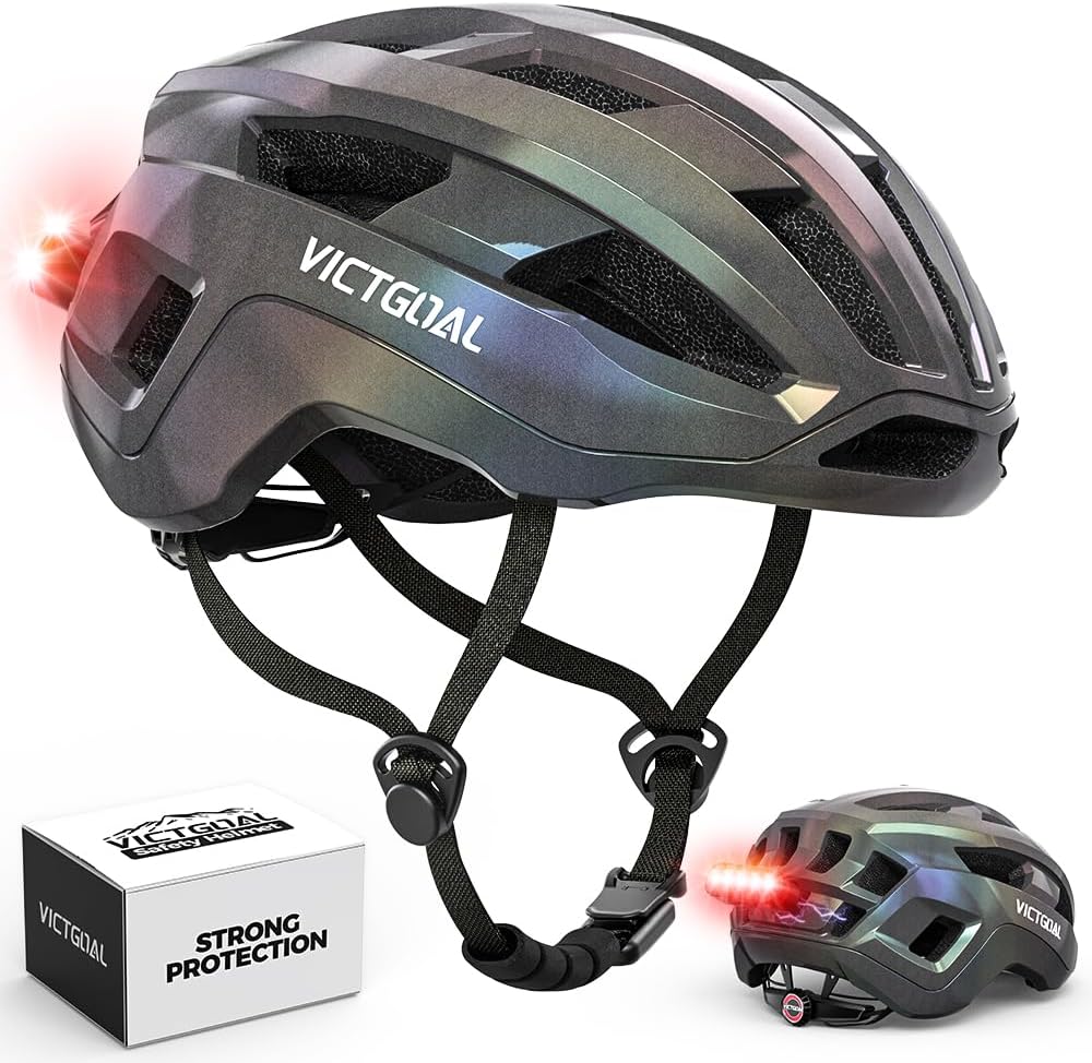 Aerodynamic Cycling Helmet with USB LED Light &amp; Magnetic Goggles