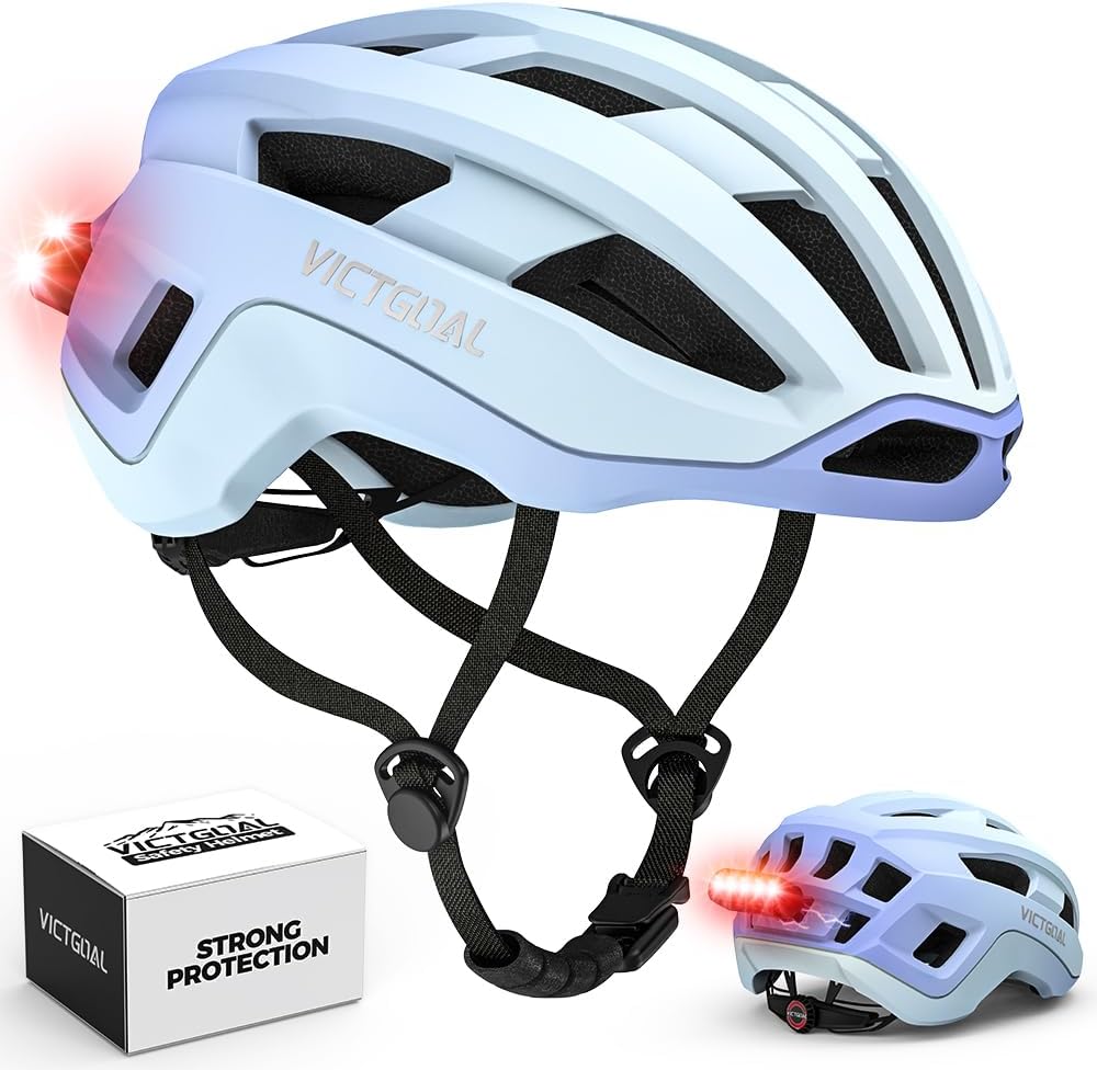 Aerodynamic Cycling Helmet with USB LED Light &amp; Magnetic Goggles