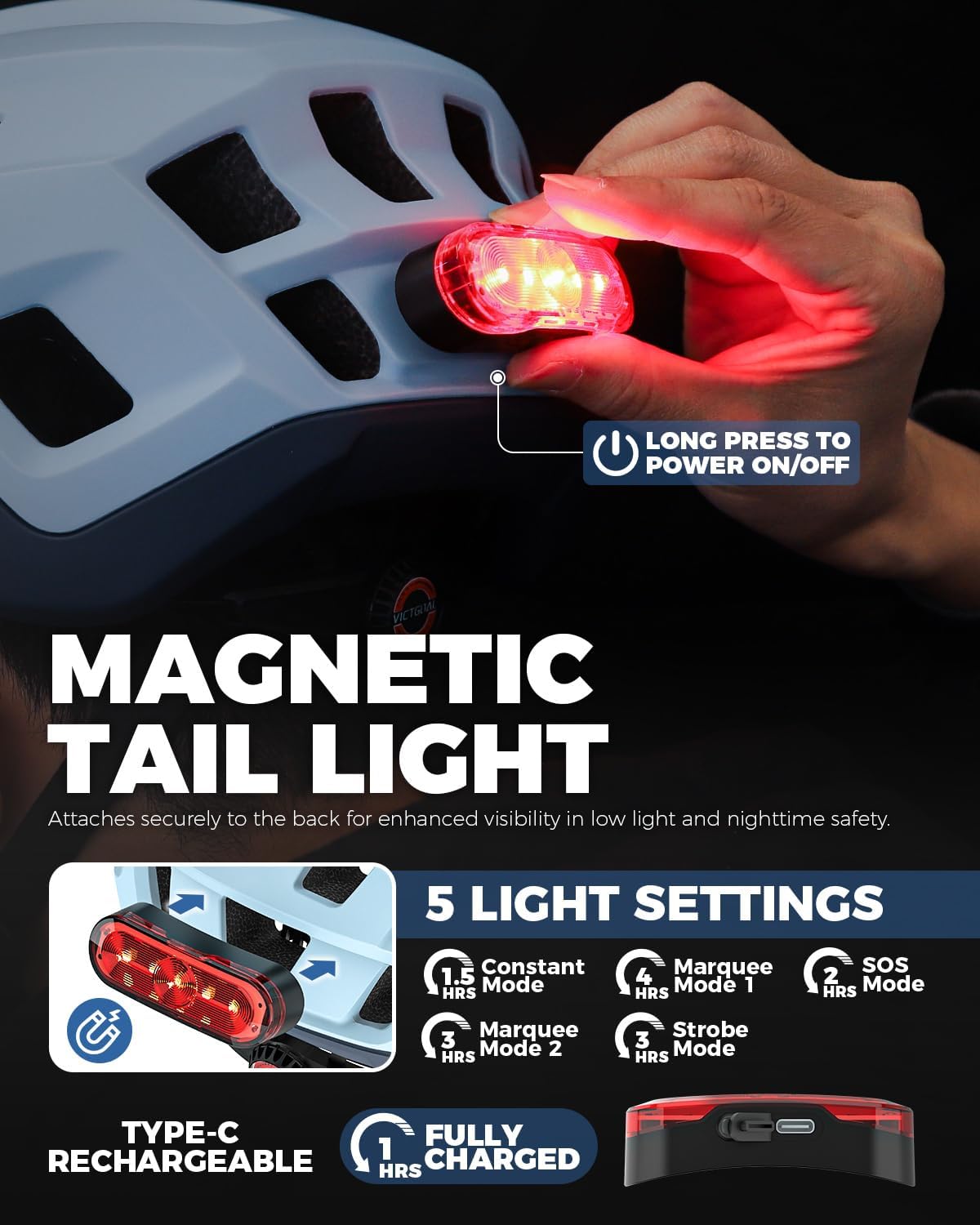 Aerodynamic Cycling Helmet with USB LED Light &amp; Magnetic Goggles