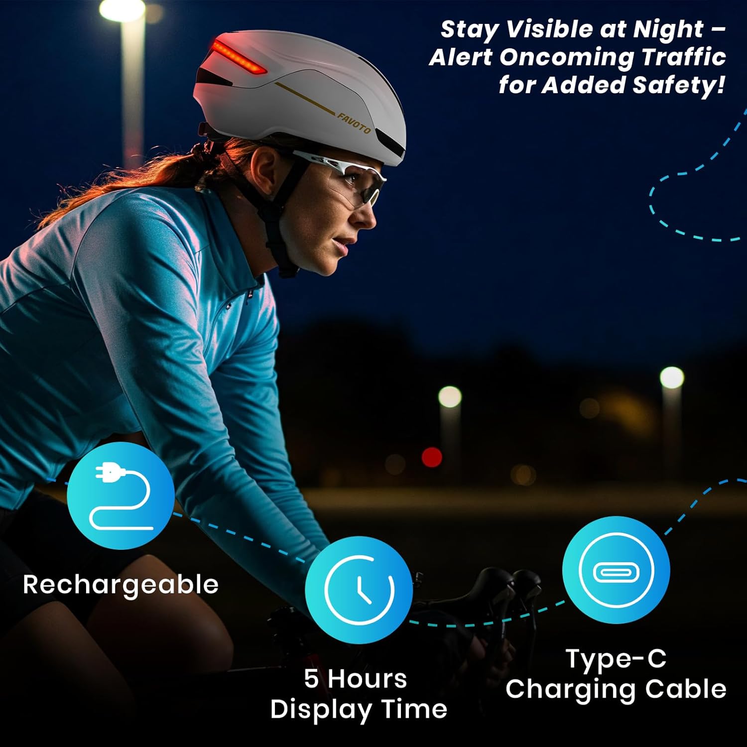 Smart Commuter E-Bike Helmet with LED Rear Light &amp; Magnetic Shield
